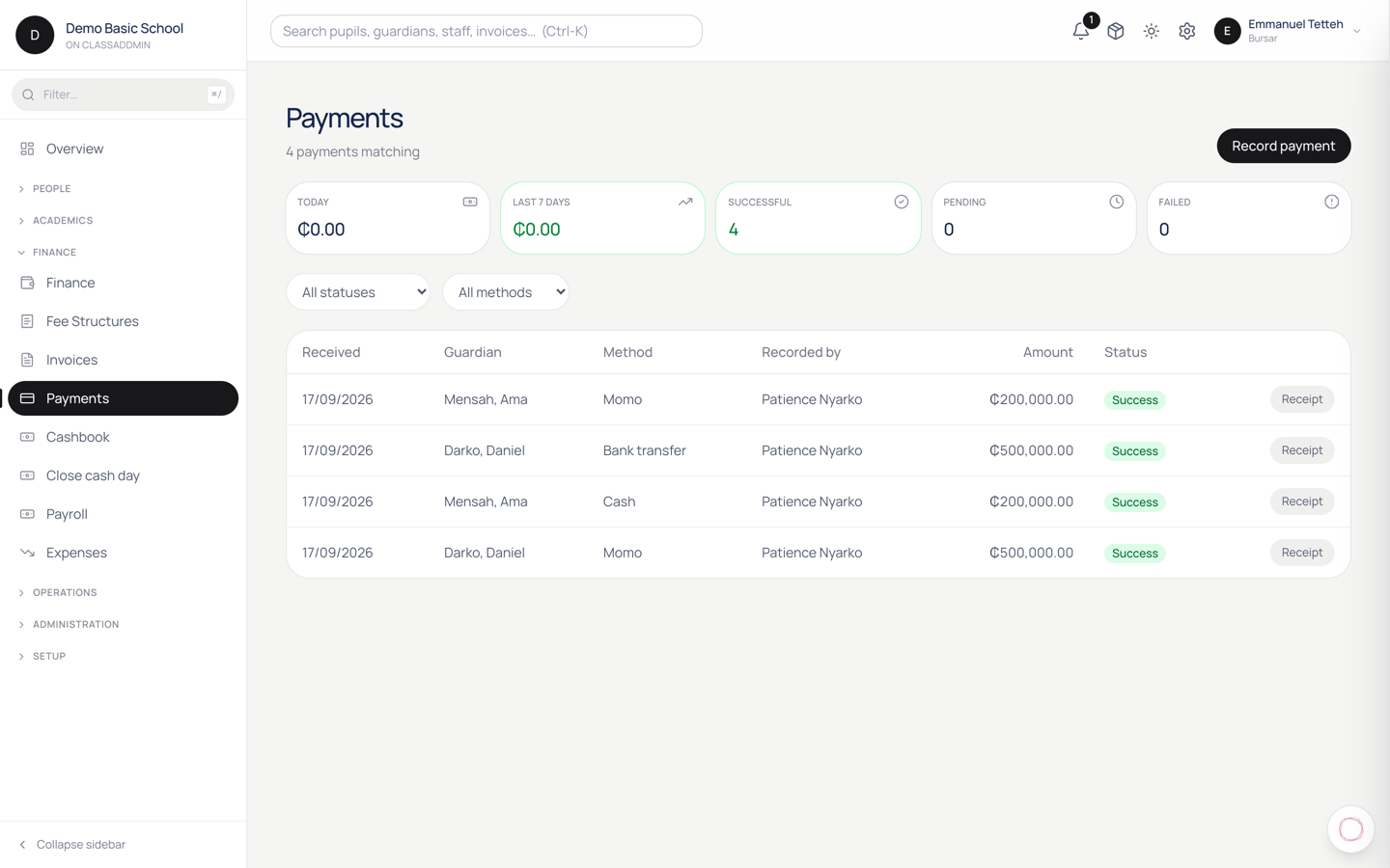 Reverse or refund a payment — screen